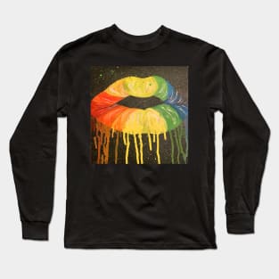 Pop Art Graphic Design Drippy Kissing Lips Be Happy Rainbow Long Sleeve T-Shirt